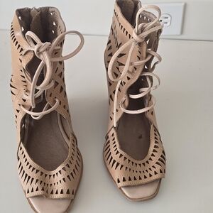 Jeffrey Campbell Blush Lace-Up Cutout Peep-Toe Heels